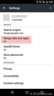 RE: Tùy chọn “Merge tabs and apps” ( hợp nhất các tab và ứng dụng) của Chrome ở đâu?( trên máy tính bảng Android chạy Lollipop)